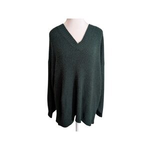 American Eagle VNeck Oversized Chunky Waffle Knit Tunic Hunter Green Split Hem M